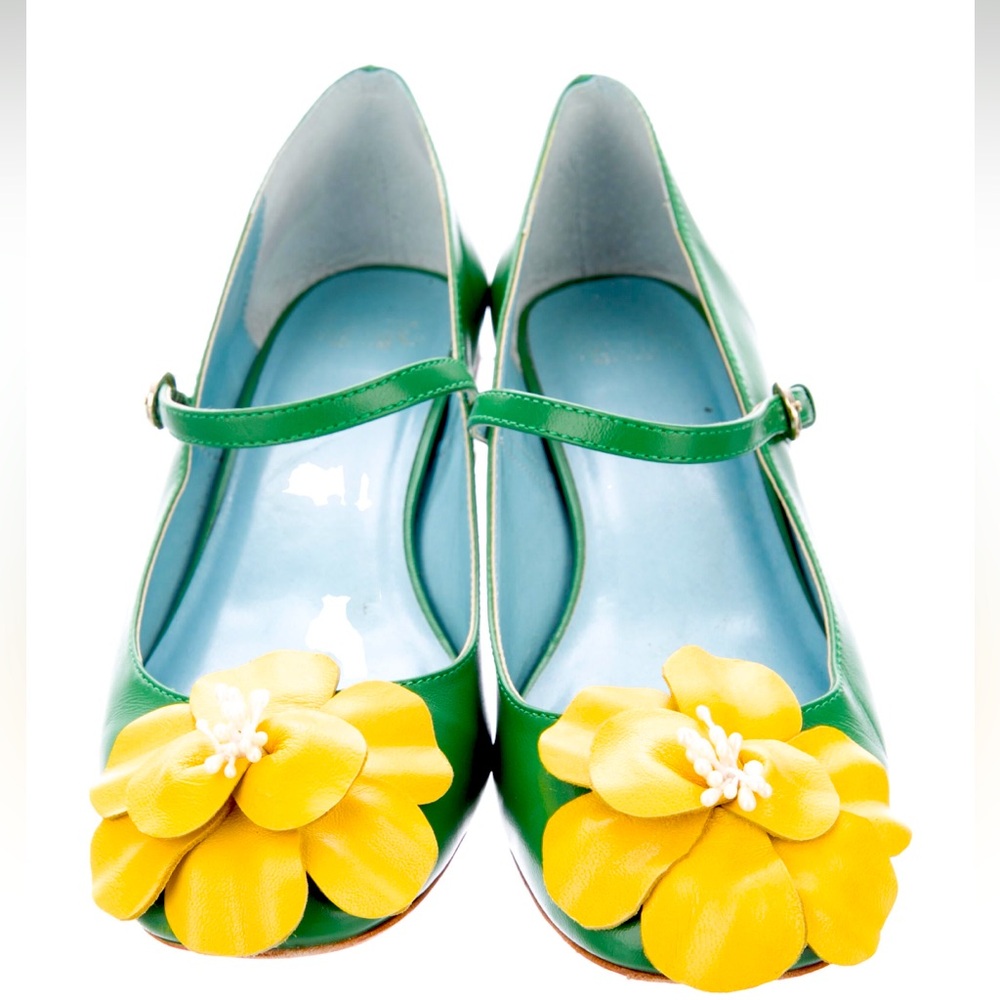 Frances Valentine Leather Green and Yellow Floral Women's Shoes